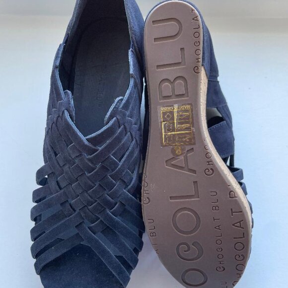 Chocolat Blu Navy Suede Woven Wedge Shoes Size 8 - Picture 4 of 5